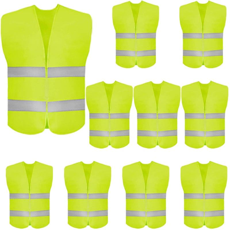 DUSKCOVE 10 Pack High Visibility Safety Vest for Traffic Work, Running, Surveyor and Security Guard - Construction Vest with 2 Reflective Strips, Made from Breathable and Neon Yellow Mesh Fabric - Image 1